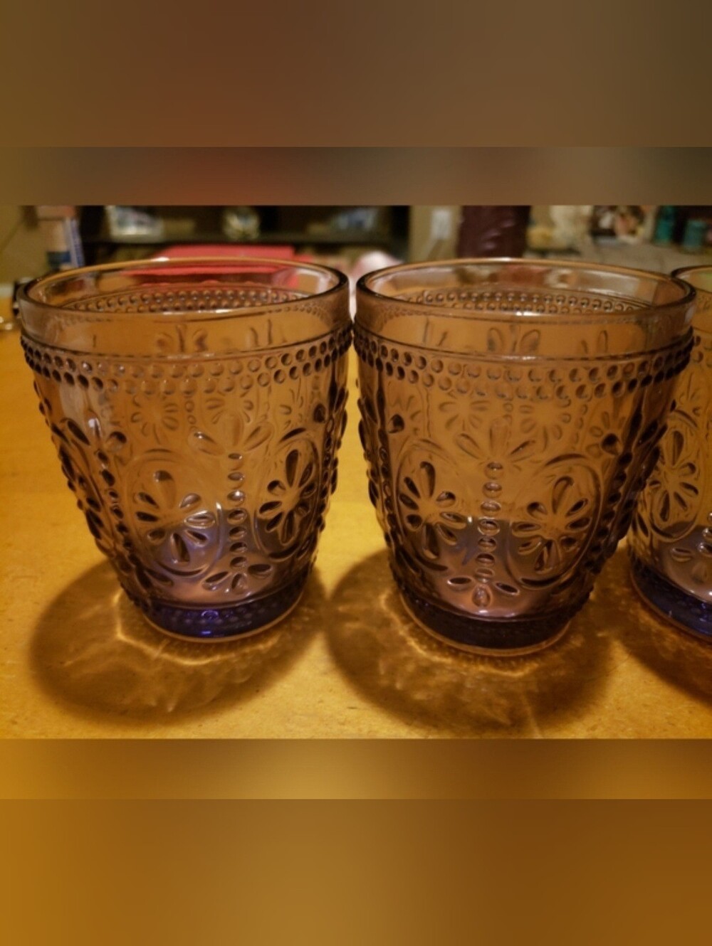 World Market Cost Plus 4" tall Crystal Purple Glass Drinking Glasses - set of 3
